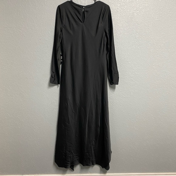 NEW EXPRESS $98 BLACK SATIN LONG SLEEVE ASYMMETRICAL HEM MAXI DRESS SIZE LARGE - Picture 9 of 12